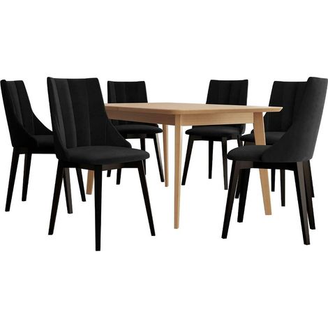 Conjunto de mesas y sillas para comedor Racine 139, Negro + Magic Velvet 2219, 76x80x140cm, Diámetro: 0, Número de asientos: 6, Estilo: Contemporary (1/5)