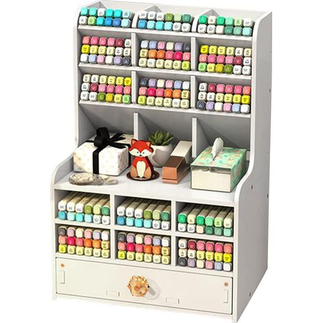 Organiseur de bureau avec tiroir, porte-crayons à faire soi-même, organiseur de bureau pour l'école, la maison, le bureau, fournitures artistiques (PB16-2 blanc) (1/3)