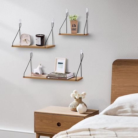 Lot de 3 Etagères Murales Moderne Etagères de Rangement Rustiqu Étagère Flottante Bois et Métal (1/5)