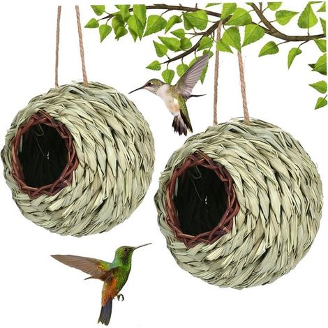 Nido de pájaro - Casita colgante para pájaros - Casa nido esférica - 2 piezas - Decoración de jardín tejida para amantes de las aves (1/5)