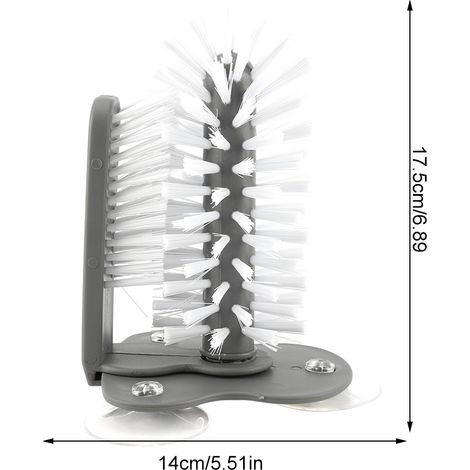Brosse à Verre avec 3 Ventouses, Modèle PP PVC, 17.5x14cm, double face, pour toutes les tasses. (1/5)