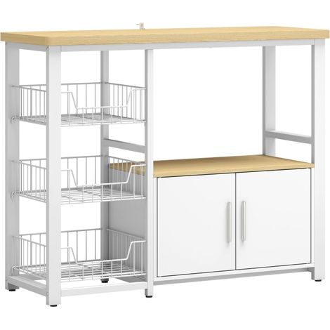 Meuble de rangement 100 x 35 x 80 cm support micro-ondes 3 paniers placard de rangement finition blanche (1/3)