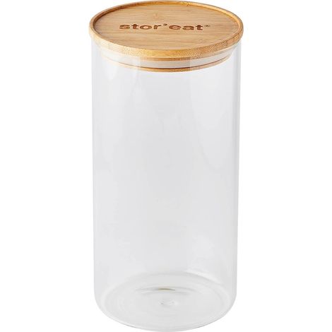 Mastrad – Barattolo di stoccaggio – Collegato Stor'Eat – Vetro borosilicato resistente – Protegge dall'umidità – Coperchio ermetico – Colore bambù – Senza BPA – 1750 ml (1/5)