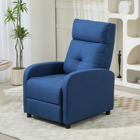 Sillón Reclinable Manual Sofá Individual con Reclinación hasta 155º Carga 150 kg Azul (1/5)