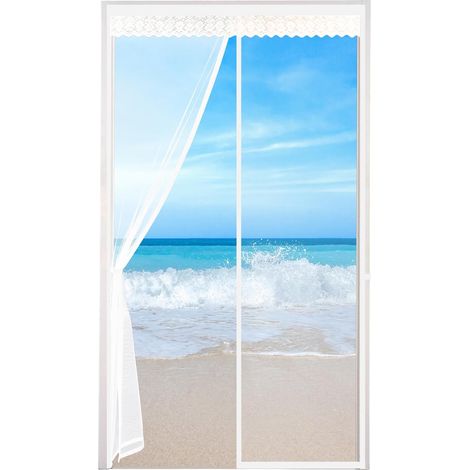 Moustiquaire Porte Fenetre Magnétique,100x210cm Respirante Moustiquaire porte fenetre magnetique, Postuler à Porte Arrière, Intérieur et Extérieur ainsi,Blanc (1/5)