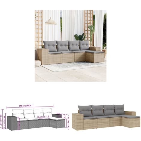 5-tlg. Garten-Sofagarnitur mit Kissen Beige Poly Rattan - Gartenmöbel - Sofas - Outdoor Möbel - Rattan Möbel - PE-Rattan - Home & Living (1/3)