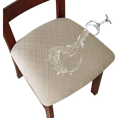 Ensemble de 4 housses de siège extensibles imperméables en treillis diamant kaki, 45509 cm avec boucles, adaptées aux chaises de restaurant (1/5)