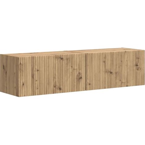 Lot de 2 meubles TV muraux modernes avec étagères 60 x 31 x 29.5 cm pour salon en bois d'ingénierie chêne artisan (1/5)