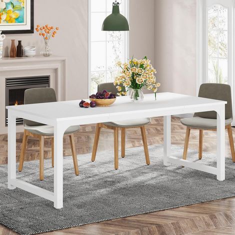 Esstisch 160x80 cm Weiß, Industrieller Küchentisch für 4-6 Personen, Rechteckig (1/5)