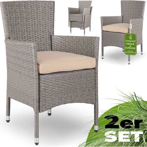 Casaria Set da 2 Sedie in Polyrattan Giardino Impilabili con Cuscini da Balcone Crema