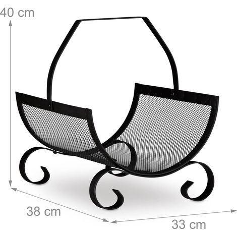 Panier à bûches de bois en métal porte-bûches métal noir (1/2)