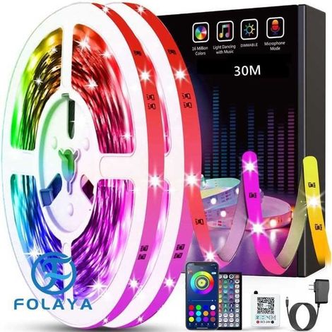 Ruban Led - FOLAYA - 30m - Multicolore - Intérieur - Télécommande 44 Touches (1/4)