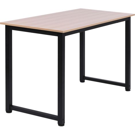 Bureau avec structure en acier et pieds réglables, table d'étude pour bureau à domicile, 120 x 60 x 76 cm, noir et naturel (1/5)