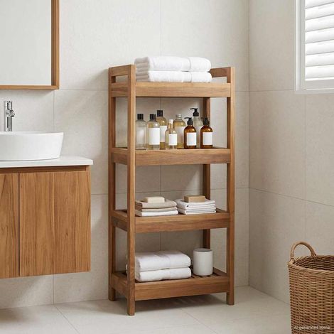vidaXL Mensola da bagno Naturale 45 x 30 x 97 cm Legno di teak solido