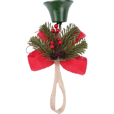 Cloche de Noël suspendue, décoration vintage avec nœud, pomme de pin, baies rouges et vertes pour la maison (1/5)