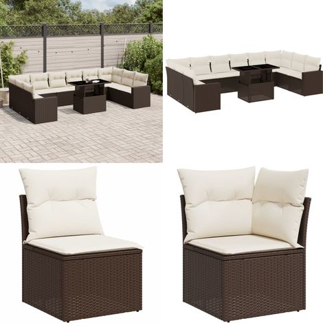 11-tlg. Garten-Sofagarnitur mit Kissen Braun Poly Rattan - Gartenmöbel - Esszimmergarnitur - Outdoor Möbel - Lounge Set - Rattan Gartenmöbel - Home & Living (1/5)
