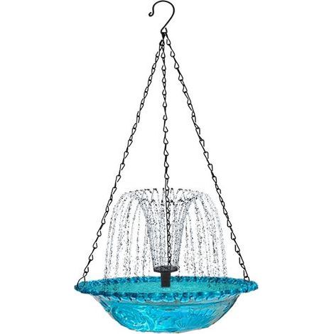 Bain D'Oiseaux Suspendu avec Fontaine Solaire Fontaines de Bain D'Oiseaux Solaires Bains D'Oiseaux Suspendus pour L'Extérieur Bleu (1/5)