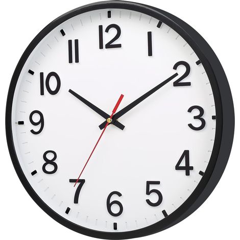 Horloge murale silencieuse JeiibrZui au design moderne - 25 cm - Mouvement à quartz silencieux - Noir et blanc - Décoration pour salon, chambre ou bureau (1/5)