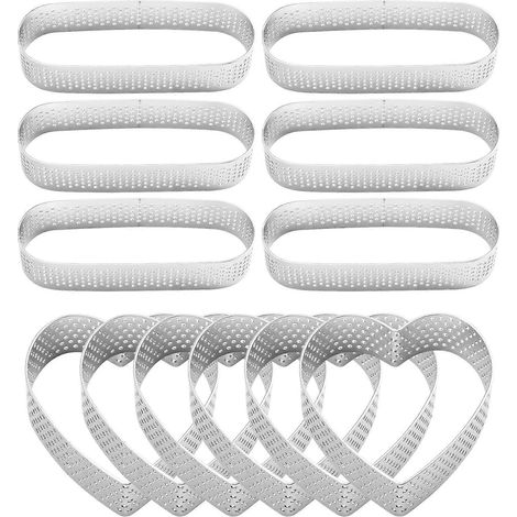 12 cercles à pâtisserie, 6 moules à tartelettes ovales et 6 moules à tartelettes ovales en forme de cœur, pour desserts français (mousse, gâteau, etc.). (1/5)