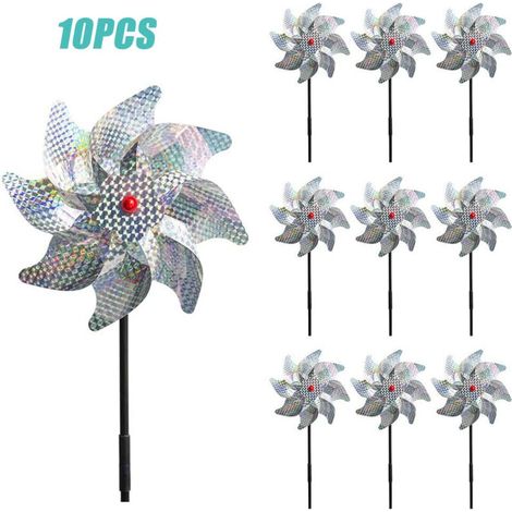 10er-Pack reflektierende Windmühlen, um Vögel von Ihrem Haus, Fenster, Garten, Bauernhof und zur Vogelbeobachtung fernzuhalten. (1/4)