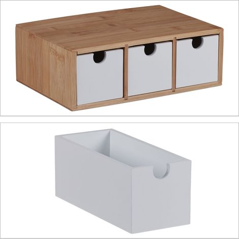 Scatola organizer da scrivania con 3 cassetti design naturale elegante 30 x 20 x 30 cm in bambù beige 130011797