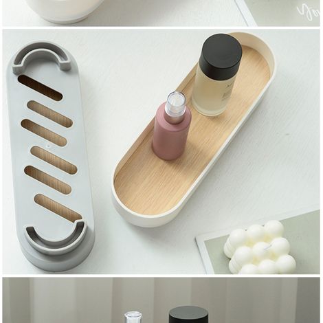 Schlichtes, elegantes und vielseitiges ovales graues Tablett zur Aufbewahrung von Wohnaccessoires, Make-up oder Parfums. (1/5)