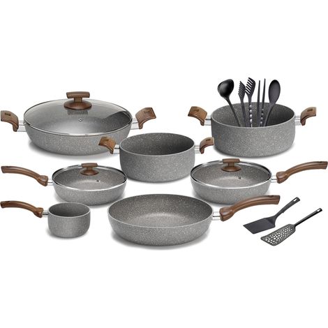 Batteria di Pentole 16 Pezzi in Alluminio Antiaderente Olympia Woody
