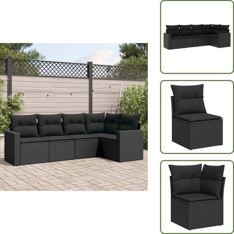 Salon de jardin 5 pcs avec coussins noir résine tressée - Ensemble Salon De Jardin - Salon De Jardin Extérieur - Meuble De Jardin - Mobilier De Jardin - Résine Tressée (1/5)