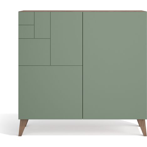 Herdasa, Zapatero en Melamina, modelo Sunne, 87x90x27cm, nogal velmore - frente verde