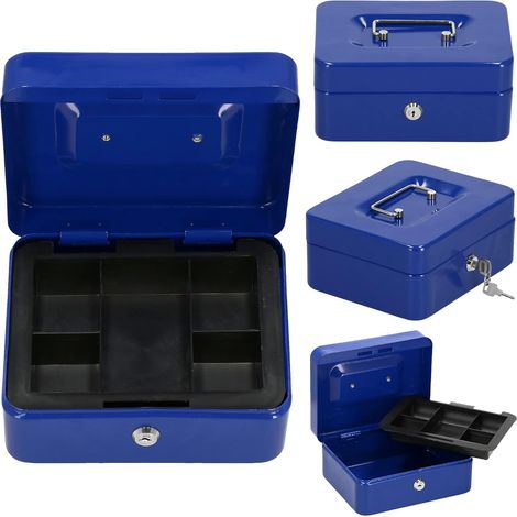 Caisse monnaie verrouillable clé 20 x 9 x 15 cm bleu (1/5)
