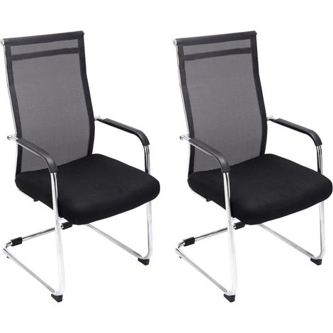 Lot de 2 fauteuils de bureau chaises visiteur avec accoudoirs en maille noir et métal chromé 100001889 (1/5)