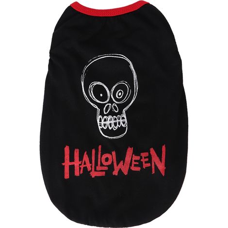 Gilet noir en polyester imprimé tête de mort, déguisement amusant pour animaux de compagnie (chiens et chats), idéal pour Halloween. (1/5)