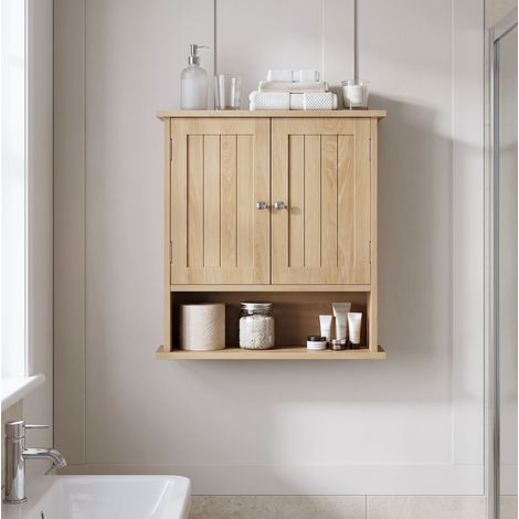 Armoire de salle de bains murale 54,6x19,8x59,9 cm MDF brun clair, 2 portes, gain de place – MEUBLIV (1/5)