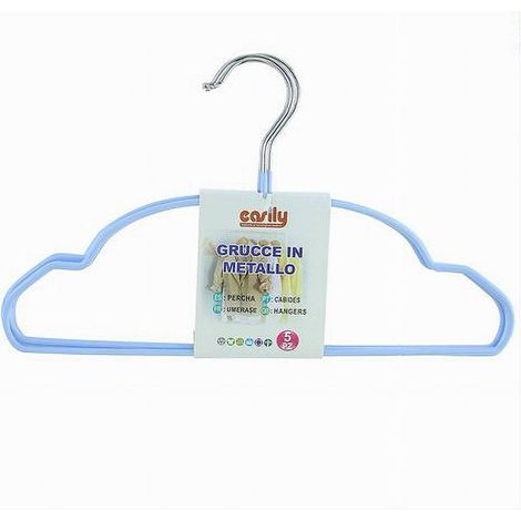 TRADE SHOP - Set 5pz Grucce Stampelle Metallo Gommate Antiscivolo Celeste Appendi Abiti 87675 - (1/2)