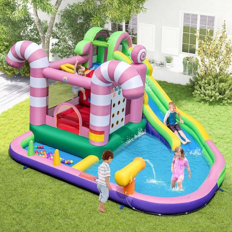 9-in-1 Kids Inflatable Sweet Candy Bounce House Bouncy Castle Water Slide Park