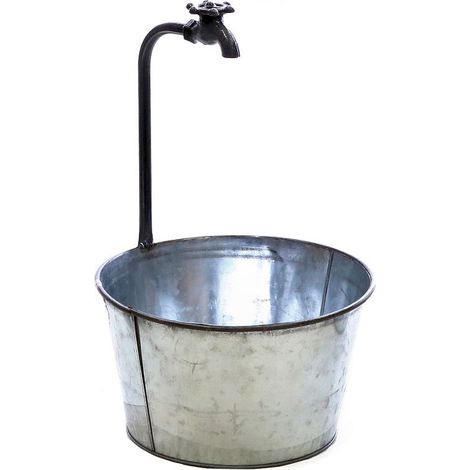 Metall Zinkeimer mit Deko Wasserhahn - 48 x 29 cm - Metalleimer zum Beflanzen - Deko Blumentopf Pflanzeimer
