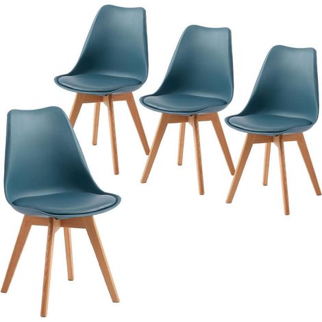 Esszimmerstühle Skandinavisch Retro 4er Set Dunkelblau mit Holzbeinen (1/4)