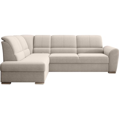 Canapé angle gauche convertible tissu crème et pieds acier chromé Zabor 270cm (1/5)