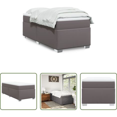 vidaXL Surmatelas - Sommier à lattes de lit avec matelas Gris 80x200 cm Similicuir (1/5)