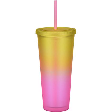 Gobelet Avec Paille - 700 ml - Double Paroi - En Plastique AS - Couleur Arc-En-Ciel - Pour Boisson Froide Ou Tiède - 1 Pièce (1/5)