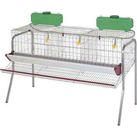Batteria per 15 Galline ovaiole in 6 reparti 155x70x95 cm. Protezione anti-spreco. Mangiatoia in lamiera laccata.