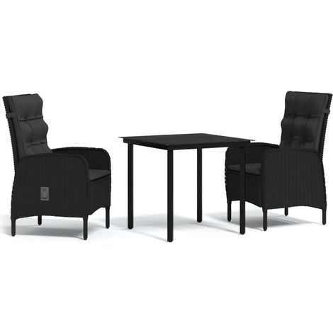 Ensemble Table et Chaise de Jardin Salon de jardin avec coussins 3 pcs Noir 24472 (1/5)