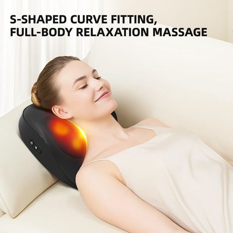 Coussin de massage 6 zones nuque dos abdomen bras jambes pieds 3 vitesses réglables portable 35x33x12 cm