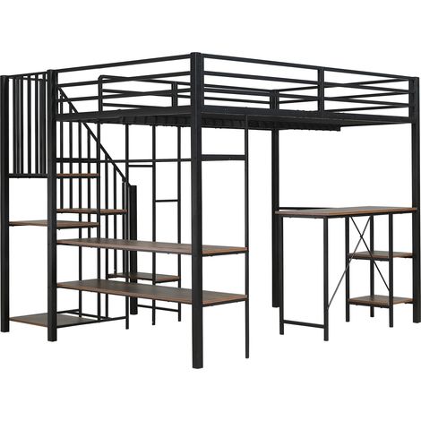 Letto a soppalco 120 x 200 cm nero con scrivania, mensole e armadio aperto HOMVRA (1/5)