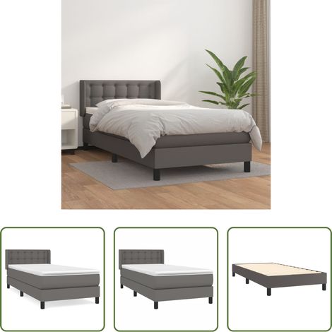 vidaXL Matratze - Boxspringbett mit Matratze Grau 100x200 cm Kunstleder (1/5)