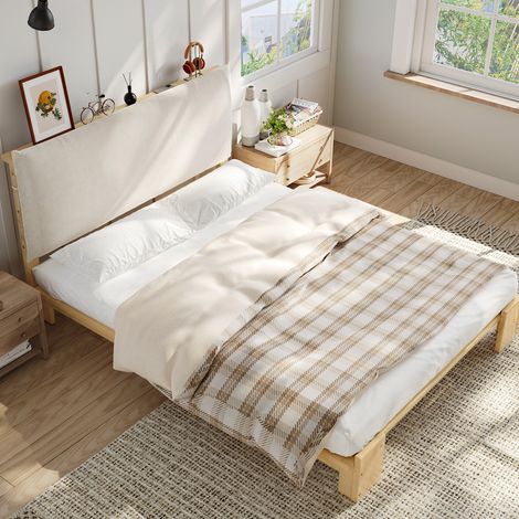 Bett Einzelbett gepolstert 140x200 Holz Natur OKMYHOME (1/5)