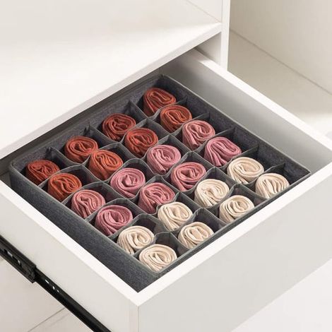 2-pack strumpor underkläder låda organisatör avdelare, hopfällbar skåp garderob organisator förvaringslådor för kläder, strumpor, (mörkgrå, 24+24 f...
