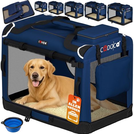 Cadoca Transportadora Para Mascotas S / M / L / XL / XXL / XXXL Transportín Plegable Perros Gatos Bolsa de Transporte Animales 2 Bolsillos Exteriores Incl. Alfombrilla Lavable XXXL - Navy Blue (en)
