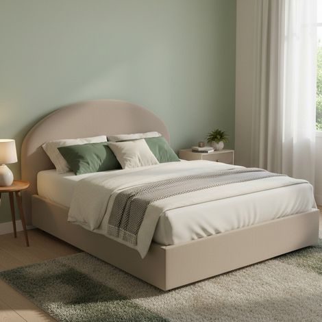 Dmora - Cama matrimonial Dbohine, Cama contenedor con tapizado en ecopiel, 100% Made in Italy, Apertura frontal, adecuado para colchón 160x190 cm, Tórtola (1/5)