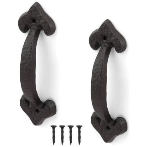2 Pièces Noir Poignée de Porte en Fonte Ancienne Poignée Porte Coulissante Rétro pour Portes de Hangar Garages Placards (1/4)